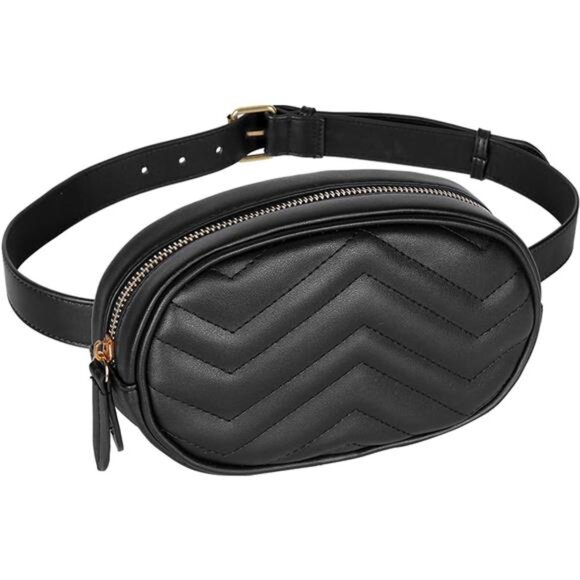 Black Fanny Packs,Leather Waist Bags for Women,Waterproof Belt Bag,Crossbody Bag - Picture 1 of 7